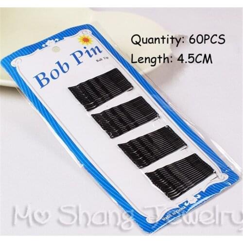 60 pcs/lot Popularity Simple Wavy Hair Ornaments 4.5CM Black Hairpin Word Folder Bob Pin Hair Accessories Headwear Ball Tip