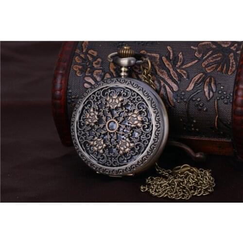 8076 Large pocket watch court carved five golden flower hollow pocket watch chain pocket watch five rose pocket watch