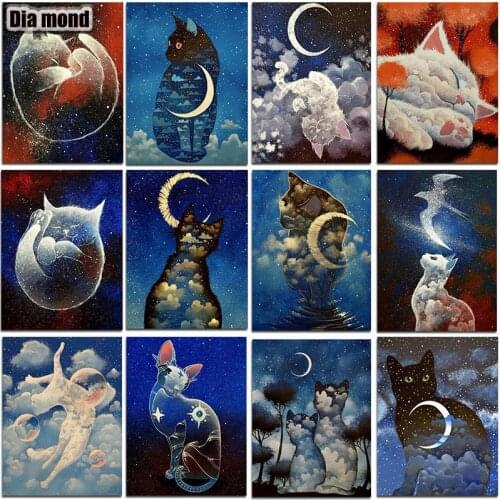 5D DIY Diamond Painting Animals Cat Full Square/Round Diamond Embroidery Moon Landscape Cross Stitch Mosaic Home Art Decoration