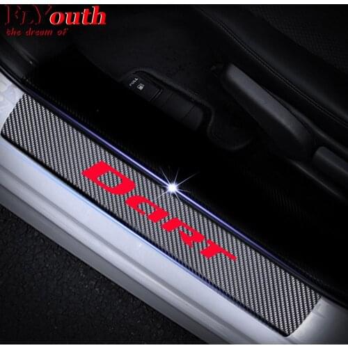 Car Door Sill Scuff Plate For Dodge Dart Reflective 4D Carbon Fiber Sticker Welcome Pedal Threshold Auto Accessories 4Pcs/set