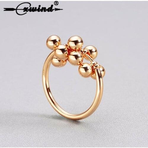 Cxwind Fashion Twisted Vine Grape Balls Rings for Womens Knuckle Bead Ring Gold Color Finger Jewelry Gift Female Statement Ring