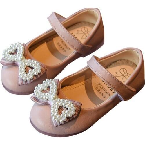 Kids baby girls leather shoes with bow beading fashion princess shoes spring/autumn children shoes soft sole school sneakers