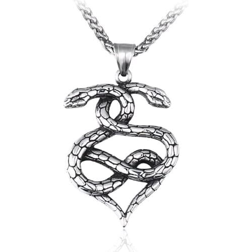 DOUBLE Snake Pendant Necklace for men stainless steel amulet necklace punk Snakes suspension Pendant maxi men jewelry