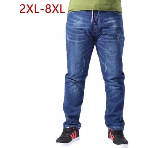 Plus Size Men Clothing 8XL Classic Jeans Elastic Waist Men Casual Stretch Straight Loose Baggy Male Jeans Denim Pant 7XL 5XL 6XL