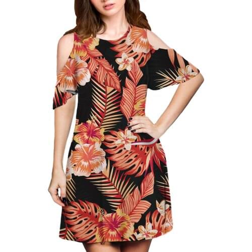 Hycool Fashion Polynesian Design Summer Ladies Floral Dress Wholesale The New Dresses Custom Plus Size Leakage Shoulder Clothing