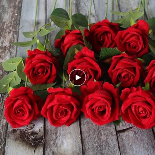 1PC Red Rose Flannel Artificial Flower Fashion Home Decoration For Home Wedding Decoration Indoor Simulation Flower flores secas