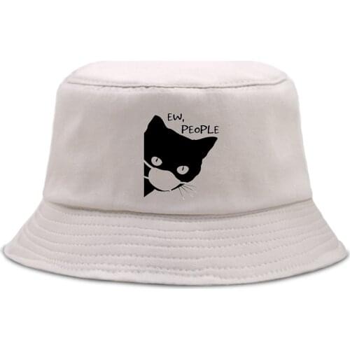 Big Black Cat Pattern Personality Print Men Fishman Hats Hip Hop Fishing WomenS Bucket Caps Fashion Beach Sun Bob Hat For Man