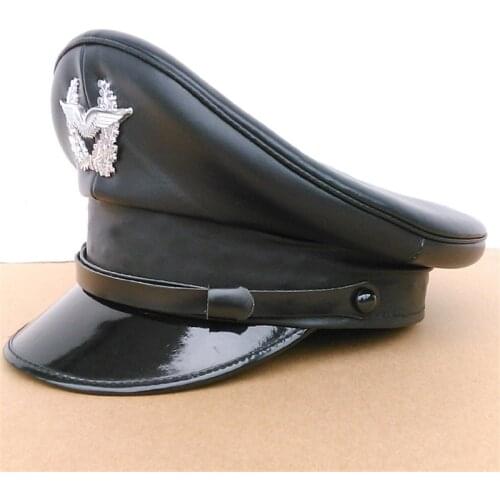 Germany Officer Visor Army Hat Cortical Military Police Leather Cap Cosplay Halloween Christmas Gift Spring Festival New Year