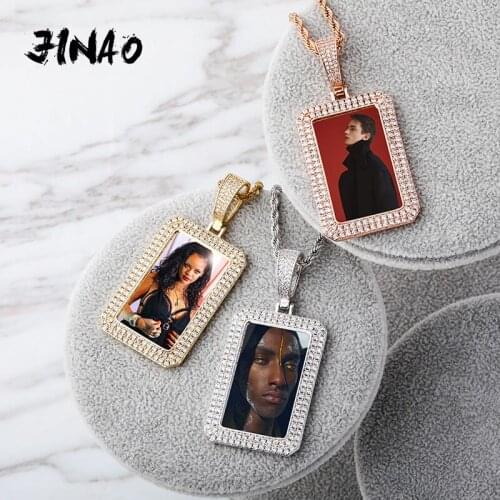 JINAO custom photo square medallion pendant iced zircon pendant men hip hop fashion jewelry
