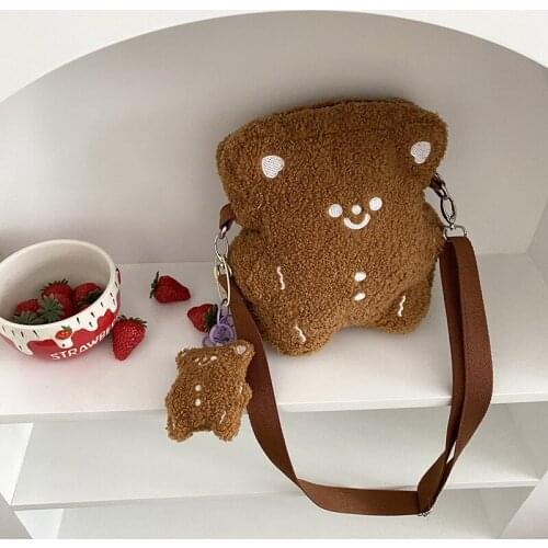 Hylhexyr Mini Purses Plush Cute Cartoon Bear Adjustable Messenger Bag Zipper Women Ins Casual Shoulder Bag For Teen Little Girls