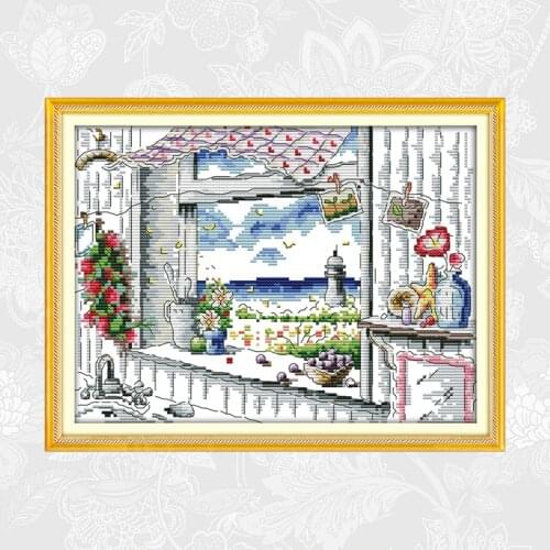 The scenery out of the window Counted Cross-stitch Printed on Canvas DMC 11CT 14CT Chinese Cross Stitch Kits Embroidery Sets