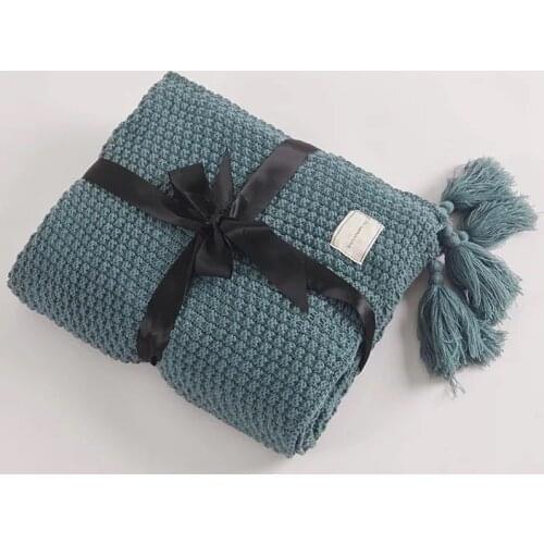 Nordic Tassels Knitted Solid Blanket High Quality Cotton Linen Comfortable Living Room Sofa Throw Blanket