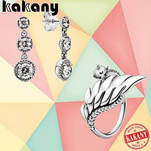 2021 New High Quality 100% 925 Silver Glittering Angel Wings Ring, Fashionable And Luxurious Girl Drop Earrings Jewelry