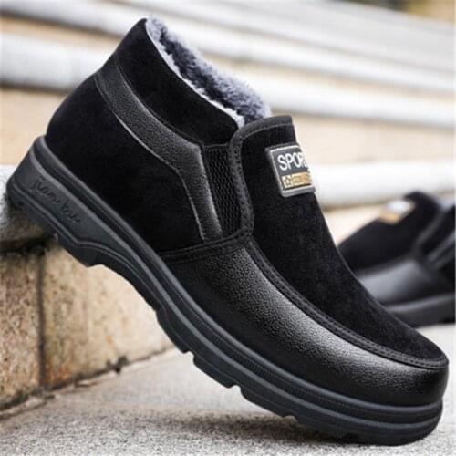 Winter New High Mens Cotton Boots Middle-aged Father Plus Velvet Thick Warm Shoes Casual Slip A Pedal Cotton Shoes Botas Mujer