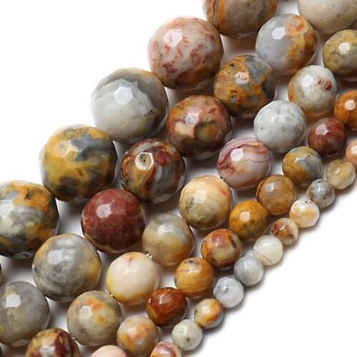 Wholesale Natural Stone Beads Faceted Crazy Agates Round Loose Beads 4 6 8 10 12MM Pick Size For DIY Accessories Jewelry Making