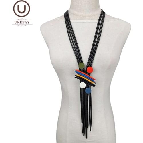 UKEBAY New Long Tassel Necklaces Women Designer Handmade Luxury Pendant Necklace Rubber Jewelry Wood Accessories Clothes Chains
