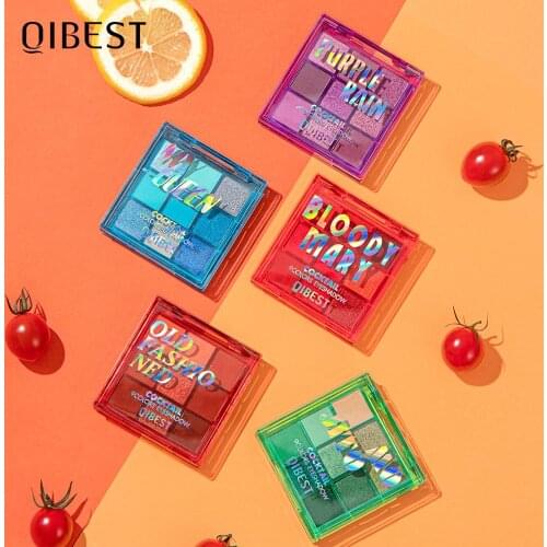QIBEST 9 Colors Eyeshadow Palette Glitter Eyes Palette Matte Pigment Cocktail Eye Shadow Pallete Makeup Eyes Palette Cosmetic