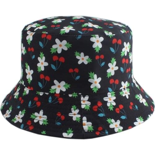 Cherry Flower Design Bucket Hat Women Fashion Summer Sun Hats Reversible Bob chapeau Femme Floral Panama Hat Men Fisherman Cap