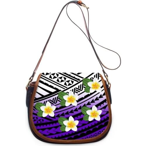 Customized Saddle Bag Women Polynesian Shoulder Tote PU leather Handbag Hawaii Print Small Crossbody Bag Free Dropship Wholesale