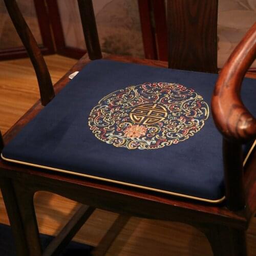 Classical Chinese Style Seat Cushion Embroidered Non-slip Chair Cushion High-grade Blue Sofa Tatami Living Room Decoration
