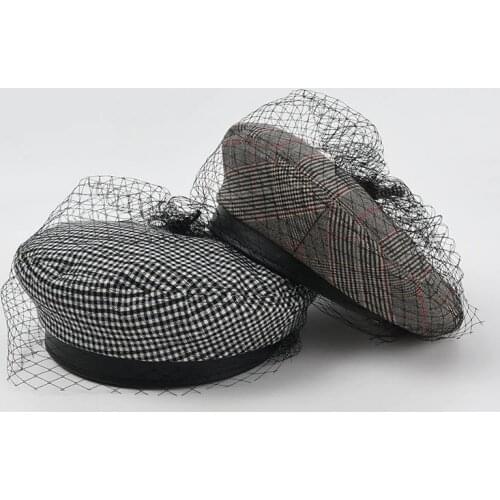 Fashion Beret Hats For Women Autumn Winter Stripes Lattice Net Yarn Cotton Beanie Hat Travel Female Elegant Windproof New 2021