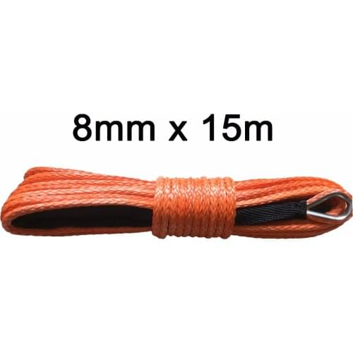 Free shipping 8mm x 15m synthetic winch line 12 strand uhmwpe rope with black sheath free shipping
