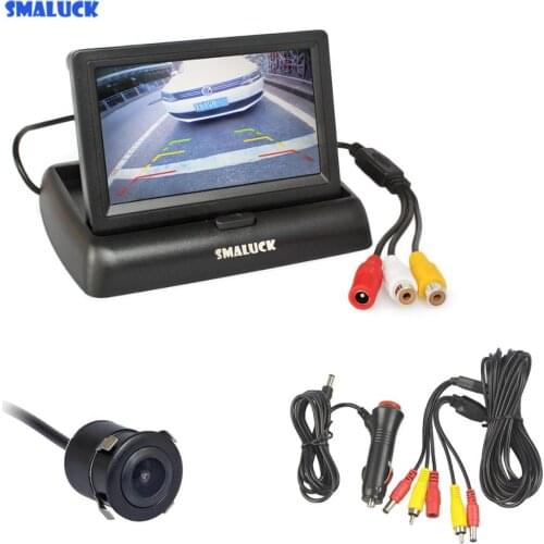 SMALUCK 4.3inch Foldable TFT LCD Car Monitor HD Rear View Reverse Backup Car Camera Parking System Car Charger