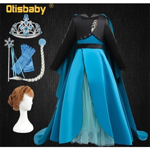 Snow Queen 2 Halloween Girls Anna Costume Princess Elsa Anna Dress with Long Cape Christmas Party Dress Girls Boutique Outfits