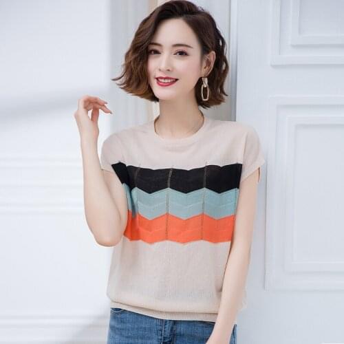 Oversized chic Korean loose lazy Summer thin sweater soft bottoming sweater pullovers women female Patchwork basic jumper