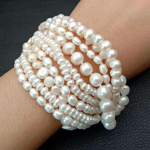 YYGEM 8'' 9 Strands natural white Round potato rice freshwater Pearl statement Bracelet luxury style fashion Handmade women