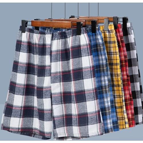 Womens Home Clothes Plaid Pajamas with Shorts Wide Soft Summer Pants Fashion Bottoms Sleepwear Cotton Large Size Lounge Wear