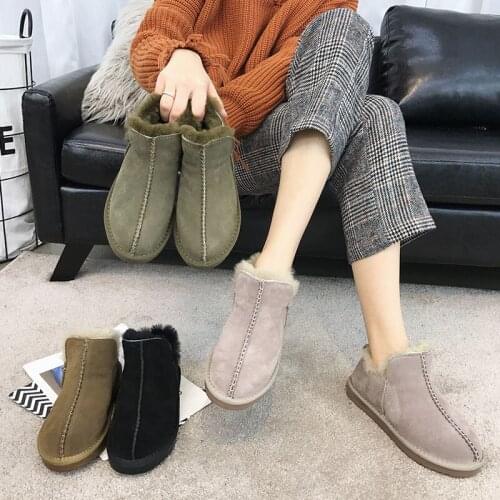 Winter Ankle Boots Wool Fur Woman Slip On Female Snow Boots Warm Shoes Genuine Leather Comfortable Winter Snowboots