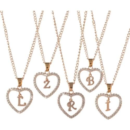 Womens Jewelry Name Initials Heart Pendant Necklace 26 Letters Zircon Love Necklaces Girls Gifts the First Letter Accessories