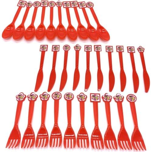 Cartoon Minnie Mouse Plastic Forks Birthday Party Decoration Wedding Decor Minnie Spoons Party Supplies Minnie Mouse Knives 10PC