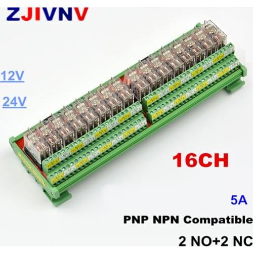 16-Channel Relay Module 2NO+2NC Rail Mount Interface Compatible With OMRON G2R-2 5A Input DC 12V 24V PNP NPN