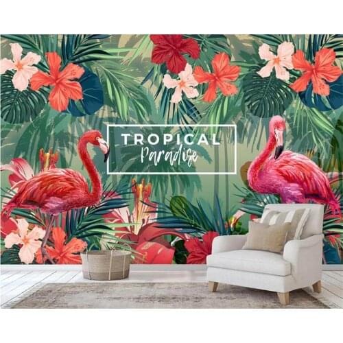 Beibehang Custom wall wallpaper 3D fashion hand drawn tropical plants flamingo background wall decoration mural
