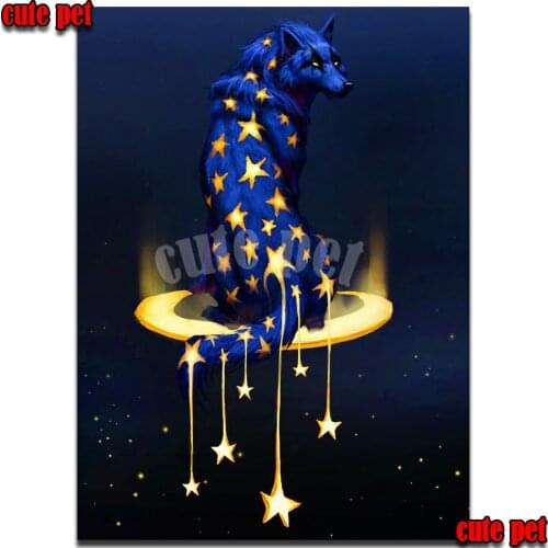 DIY Diamond Painting Cross Stitch Animal moon star Wolf Kit Needlework Diamond Mosaic Diamond Embroidery Crafts New Home Decor