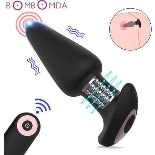 Vibration Butt Plugs Rotation Beads Vibrator Prostate Massage Wireless Remote Anal Plug Vibrator Adult Sex Toys For Man Women