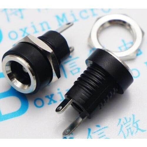 Free Shipping 50PCS DC-022B DC power socket DC002B 5.5 * 2.1 MM sockets connector with nuts 2pins soldering ROHS