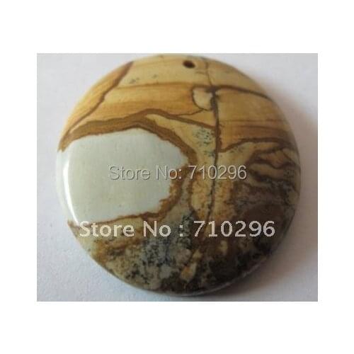 Stone Pendants Natural Picture Jaspe r 35mm Round Fit stone Jewelry Making Pendant