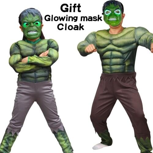 Halloween Superheroes Hulkboy Muscle Costume Kids Set Light Mask Stage Performance Costume Children Dress Up Cosplay Party