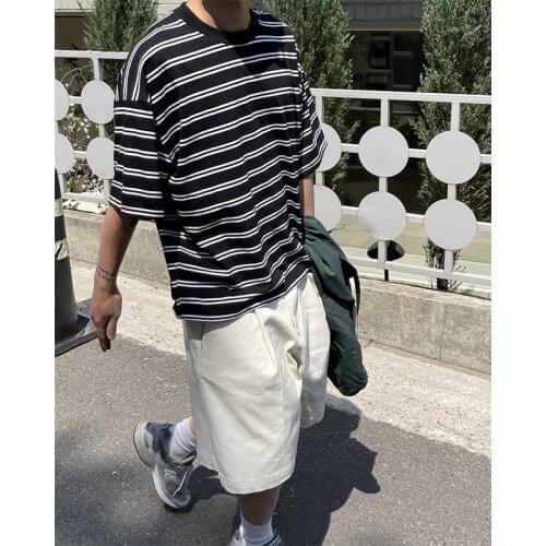 Summer basic striped wild short-sleeved T-shirt simple round neck comfortable mens loose bottoming shirt half sleeve