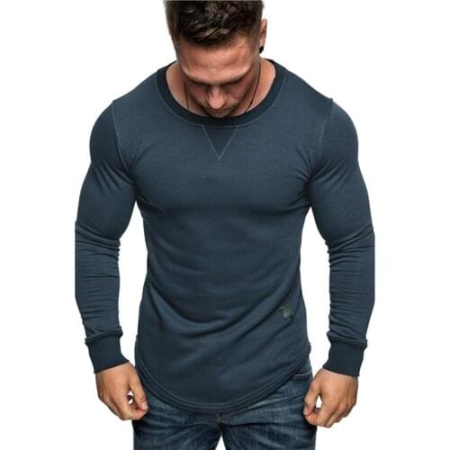 2021 Men Solid Color Long Sleeve T-Shirt Casual Tops Breathable Fashion Gym Slim Sportswear Round Neck Stitching Personality