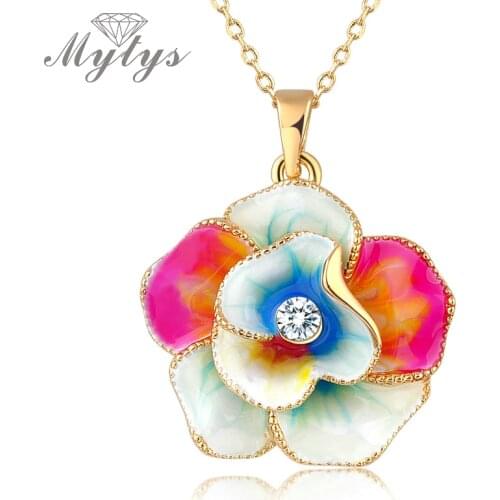 Mytys Red Colorful Enamel Design Flower Pendant Necklace for Women High Quality Fashion Jewelry N859