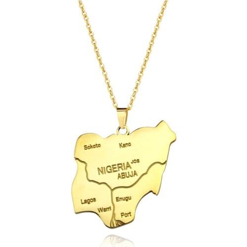 Stainless Steel Nigeria Country Map Pendant Necklaces,Country Maps Africa Nigerians Maps With City Name Jewelry