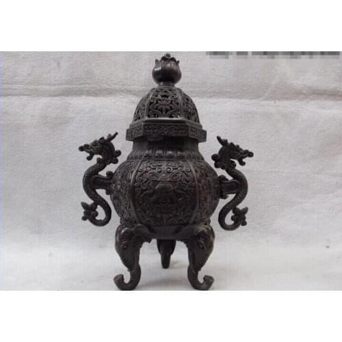 Song voge gem S0582 Classic Bronze Buddhism Lucky Babao Eight treasures Dragon Censer incense burner