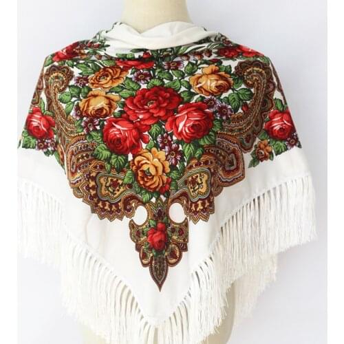Luxury Brand Printing Oversize Square Blankets Russian Women Wedding Tassel Scarf Retro Style Cotton Handkerchief Autumn Shawl