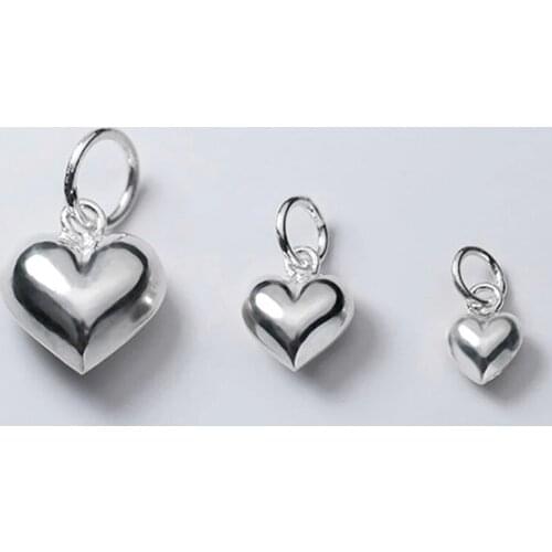 925 Sterling Silver Simple Love Heart Dangle cute Charms 3 Size Shape Women Fancy Decoration Silver Pendant DIY Jewelry Findings