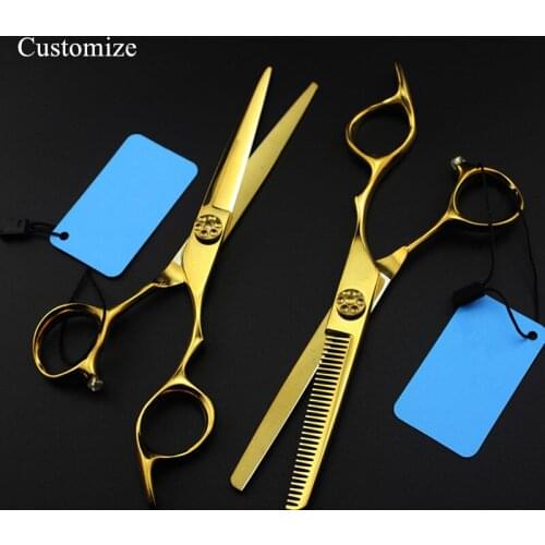 Customize professional japan 6 inch gold hair salon scissors cutting barber makas scissor Thinning shears hairdressing scissors