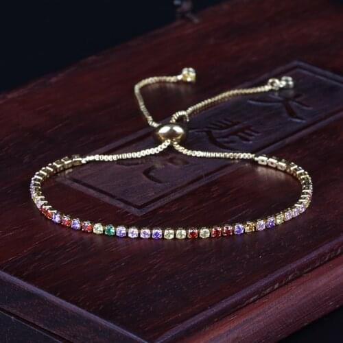 Cure simple micro pave cubic rainbow cz zircon beads slim thin stackable bracelets for women girl unique jewelry gift